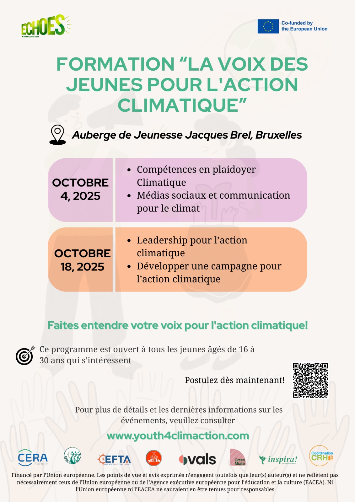 Le projet Youth Voice for Climate Action recherche des participants à une formation | 4-18 Octobre 2025, Bruxelles